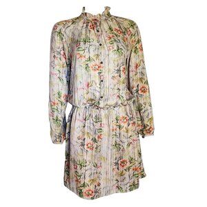 Joe‎ Fresh Dress Womens Size S Small Green Orange Floral Long Sleeve Lightweight